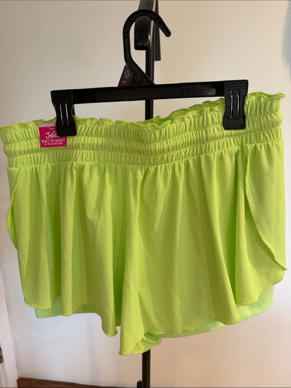 Lot of 2 Justice Neon Green & Hot Pink Athletic Shorts NWT Girls Size 16/18 Plus